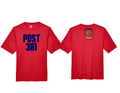 Post 381 design on Red Drifit T-Shirt