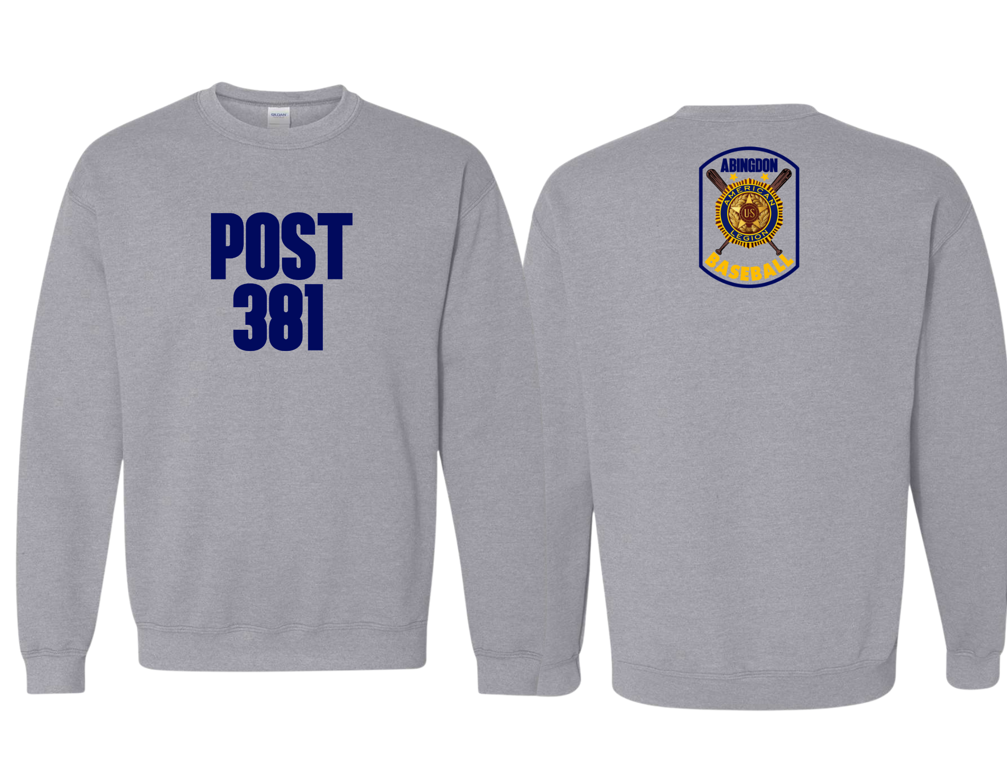 Post 381 design on Sports Gray 50/50 Cotton/Poly Crewneck