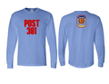 Post 381 design on Baby Blue 50/50 Cotton/Poly Long Sleeve T-Shirt