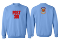 Post 381 design on Baby Blue 50/50 Cotton/Poly Crewneck