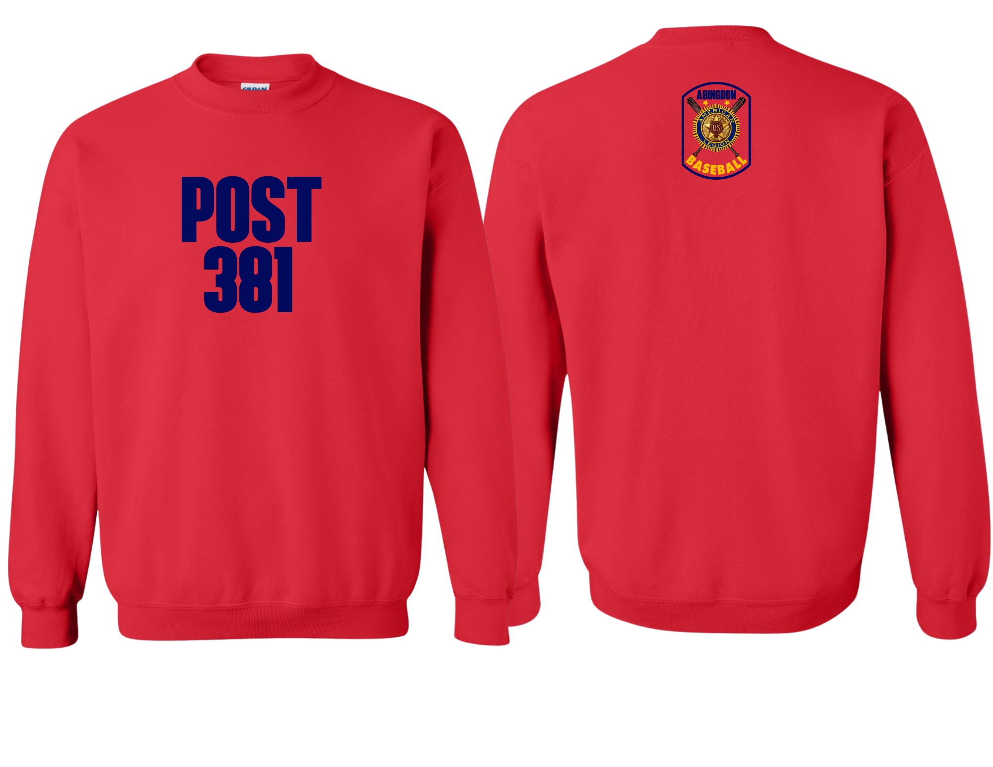Post 381 design on Red 50/50 Cotton/Poly Crewneck