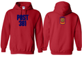Post 381 design on Red 50/50 Cotton/Poly Hoodie