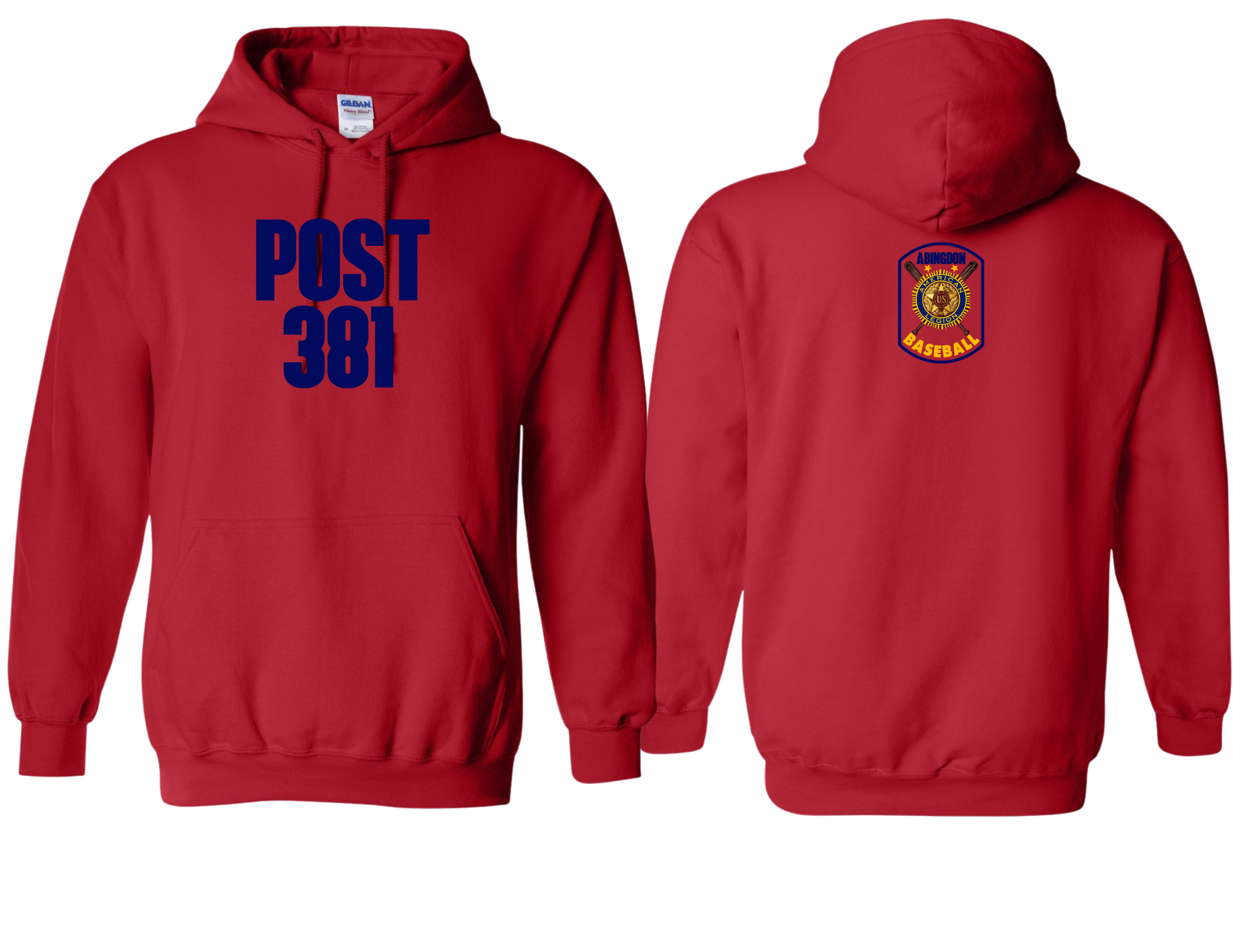 Post 381 design on Red 50/50 Cotton/Poly Hoodie