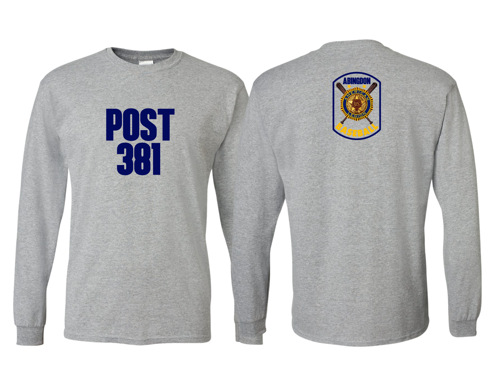 Post 381 design on Sports Gray 50/50 Cotton/Poly Long Sleeve T-Shirt